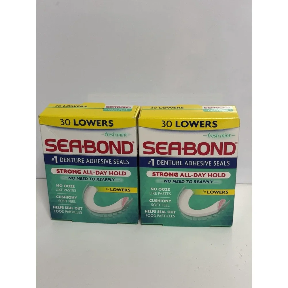 Lot Of 2 Sea Bond Lower 30 Count Secure Denture Adhesive Seals, All Day Bin B